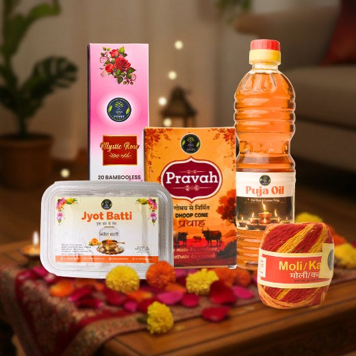Mystic rose agarbatti & Jot batti & moli & pooja oil & pravah dhoop cone